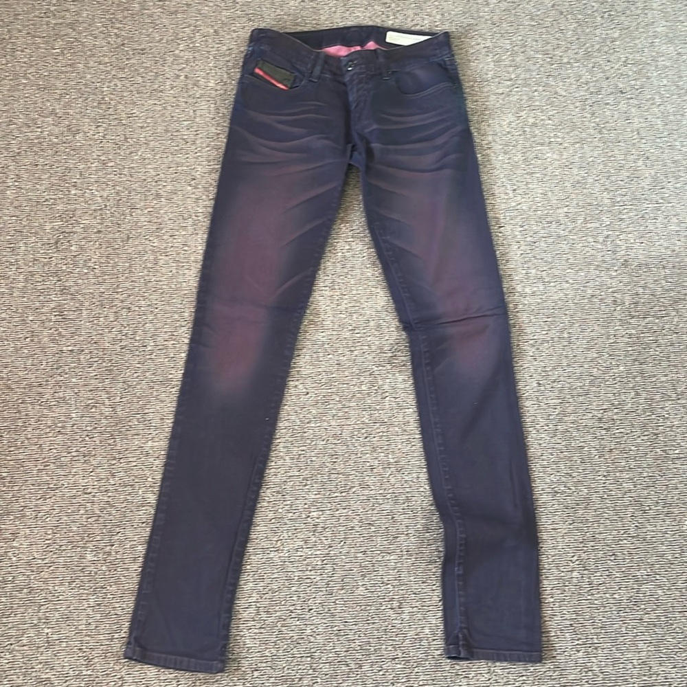 Diesel Women's Skinny Jeans in Dark Blue with Pink Trim